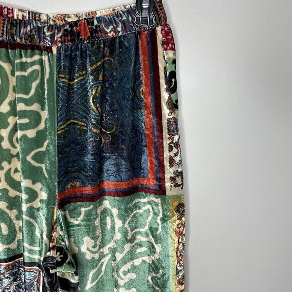 SFIZIO Pants Womens 2 Patchwork Velvet Trousers Pull-On Straight Wide Leg ITALY - Picture 3 of 13